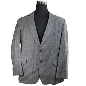 American Craftsmen Blazer Men 50 Grey Wool Herringbone Sport Coat USA Classic